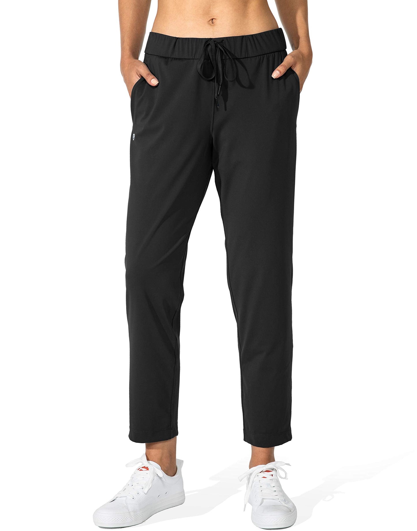 G Gradual Women's Pants with Deep Pockets 7/8 Stretch Sweatpants for Women Athletic, Golf, Lounge, Work (Black, Small)