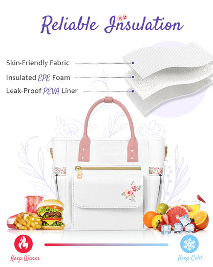 GLORIEROO Deluxe Insulated Lunch Box Bag Women - Leakproof Waterproof Cooler with Multi Pockets Removable Strap for Work Picnic - Teacher Mothers Day Christmas Birthday Gifts