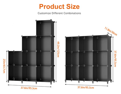 HOMIDEC Closet Organizers and Storage, 9 Cube Storage Organizer, Portable Closet Organizer Cubes Shelves for Clothes, Bedroom, Kids Room, Bathroom, Wardrobe, Garment Racks, Black