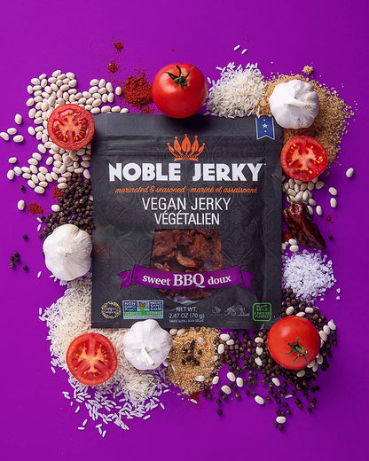 Noble Jerky - Healthy Vegan Plant Protein + Energy Non-GMO Meat Free 100% Natural 4 Bags (2.47 oz each Bag)