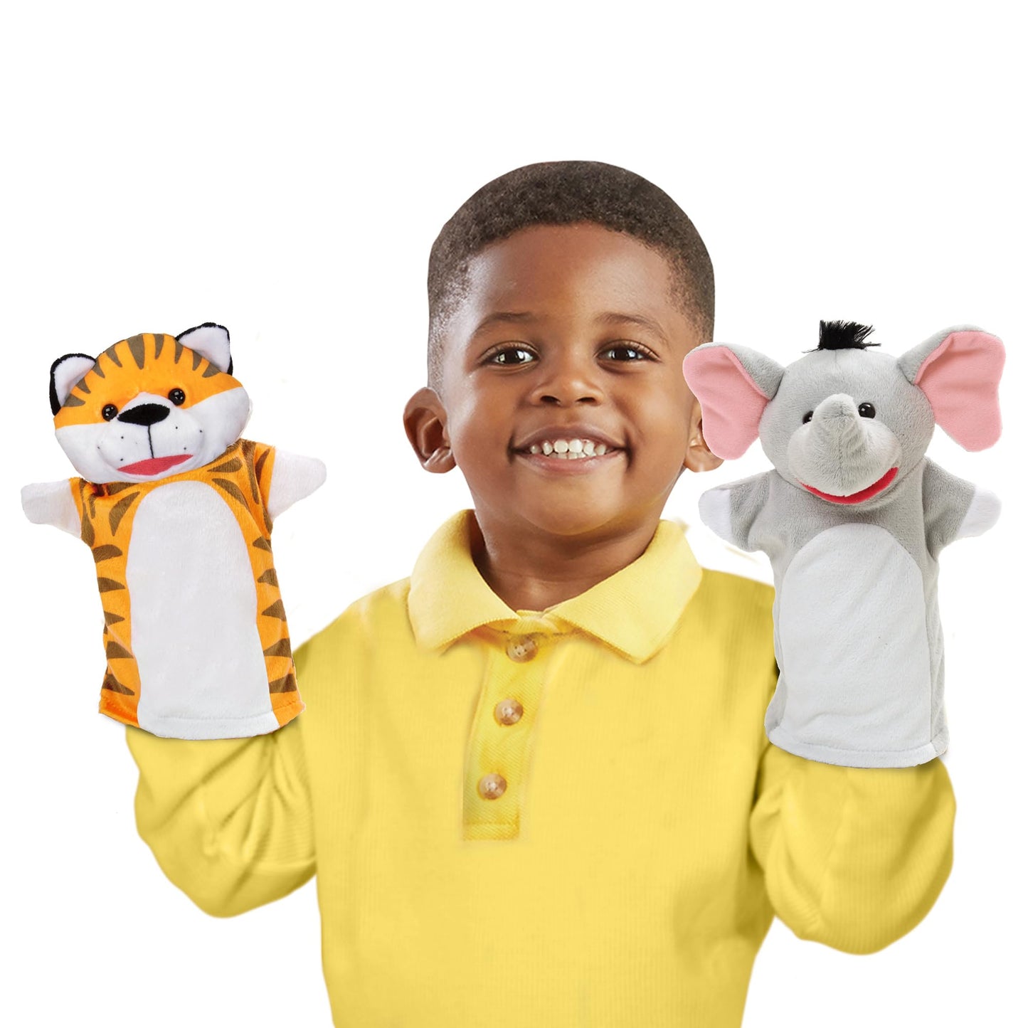 Melissa & Doug Safari Buddies Hand Puppets, Set of 6 (Elephant, Tiger, Parrot, Giraffe, Monkey, Zebra) Soft, Plush Animal Hand Puppets For Toddlers And Kids Ages 2+