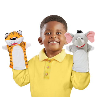Melissa & Doug Safari Buddies Hand Puppets, Set of 6 (Elephant, Tiger, Parrot, Giraffe, Monkey, Zebra) Soft, Plush Animal Hand Puppets For Toddlers And Kids Ages 2+