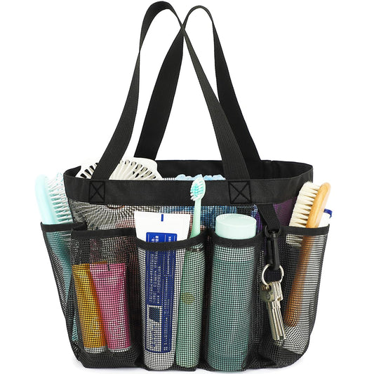 Fammart Mesh Shower Caddy Portable for College Dorm Room Essentials, 8-Pocket Large Shower Basket Tote Bag with 2 Handles for Toiletry, Bathroom, Beach, Camp, Gym