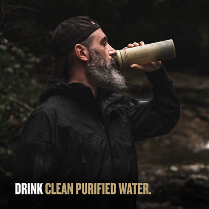 GRAYL UltraPress 16.9 oz Water Purifier & Filter Bottle for Hiking, Backpacking, Survival, Travel (Desert Tan)