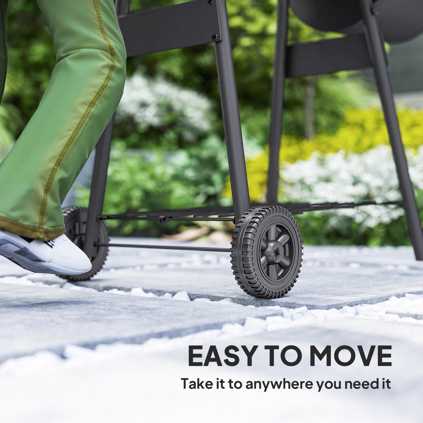 Outsunny 48" Portable Barrel Charcoal BBQ Grill, Steel Outdoor Barbecue Smoker with 232 Square Inches Cooking Space, Storage Shelf, Wheels for Garden Camping Picnic, Black