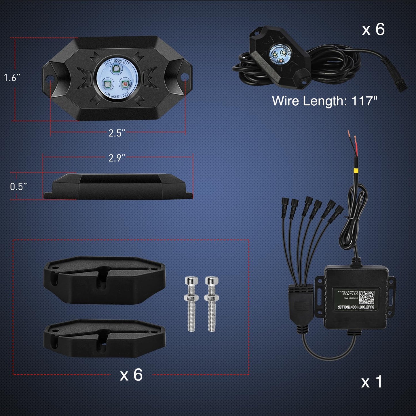 Nilight RGB LED Rock Lights Kit, 6 pods Underglow Multicolor Neon Pod with Bluetooth App Control Flashing Music Mode IP68 Exterior Wheel Well Light for Truck ATV UTV RZR SUV