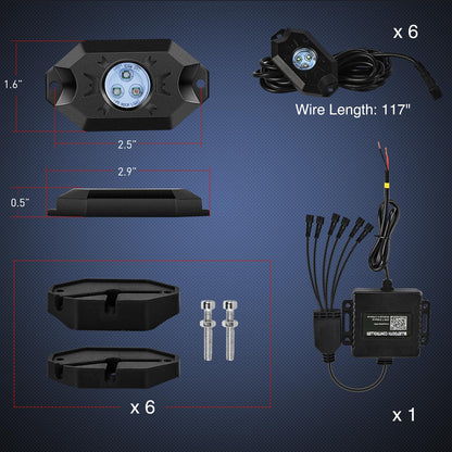Nilight RGB LED Rock Lights Kit, 6 pods Underglow Multicolor Neon Pod with Bluetooth App Control Flashing Music Mode IP68 Exterior Wheel Well Light for Truck ATV UTV RZR SUV