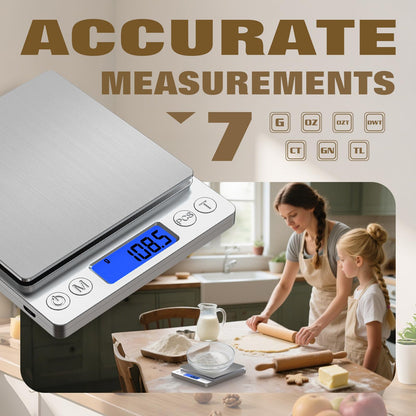 OGWAI Rechargeable Digital Food Scale with Gram and Ounce, Measuring Range 0.1g/3kg(6.6lb), Smart Kitchen Scale for Food, Baking, Cooking, Sourdough Bread, Weight Loss - Small Kitchen Gadget Product