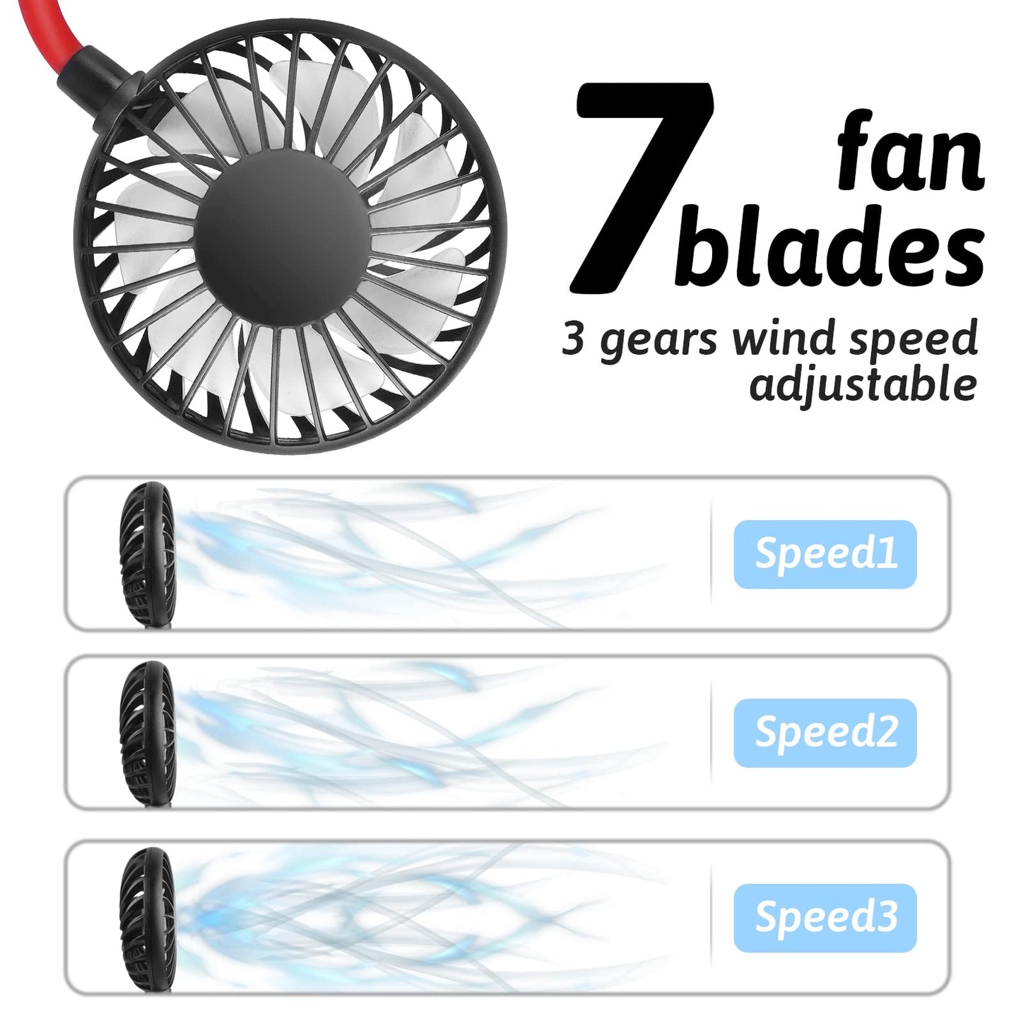 Portable Neck Fan 2500 mAh Rechargeable USB Hands-Free Mini Face Cooling Personal Double Headed Rotatable Small Fan for Working Office Reading Traveling Outdoor Sport