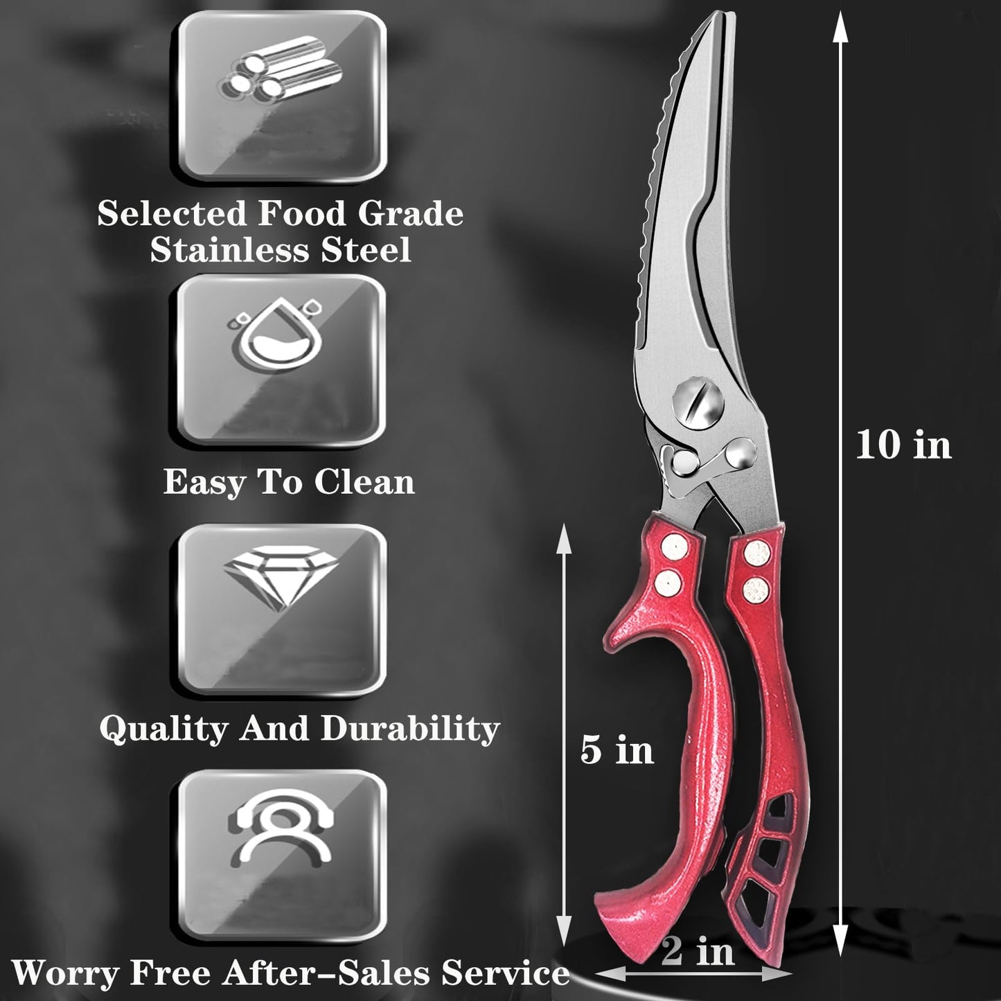 Heavy Duty Kitchen Shears by ANDONG, Kitchen Scissors,Stainless Steel Poultry Shears Heavy Duty Professional, Red