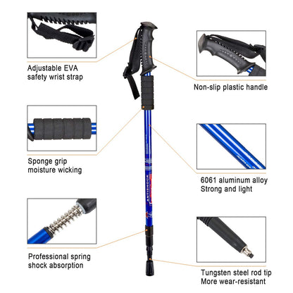 Aihoye Trekking Poles Shock Absorbing Adjustable Hiking or Walking Sticks for Hiking Collapsible Strong, 2-pc Pack Lightweight Walking Pole, All Terrain Accessories and Carry Bag (Blue)
