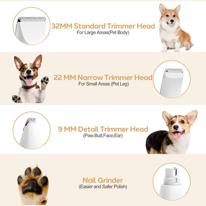 Masagotti Dogs Hair Clippers Grooming Kit with Nail Grinder, 4 in 1 Cordless Electric Trimmer Low Noise USB Pet Clippers for Dogs Cat,Grooming Paws, Eyes, Ears, Face,Matted Hair
