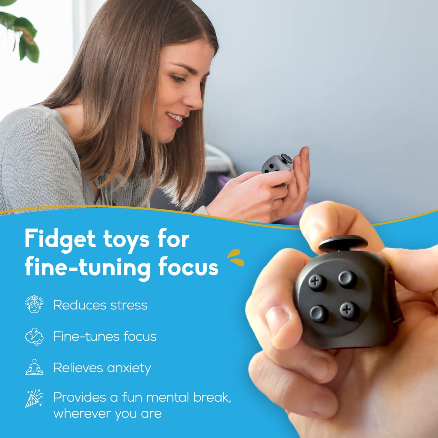 PILPOC theFube Fidget Cube, 6-Sided Stress Relief Infinity Cube for Adults & Kids, Boosts Concentration, Mindfulness Aid, Silent & Audible Modes, Includes Carry Case for Portability (Midnight)