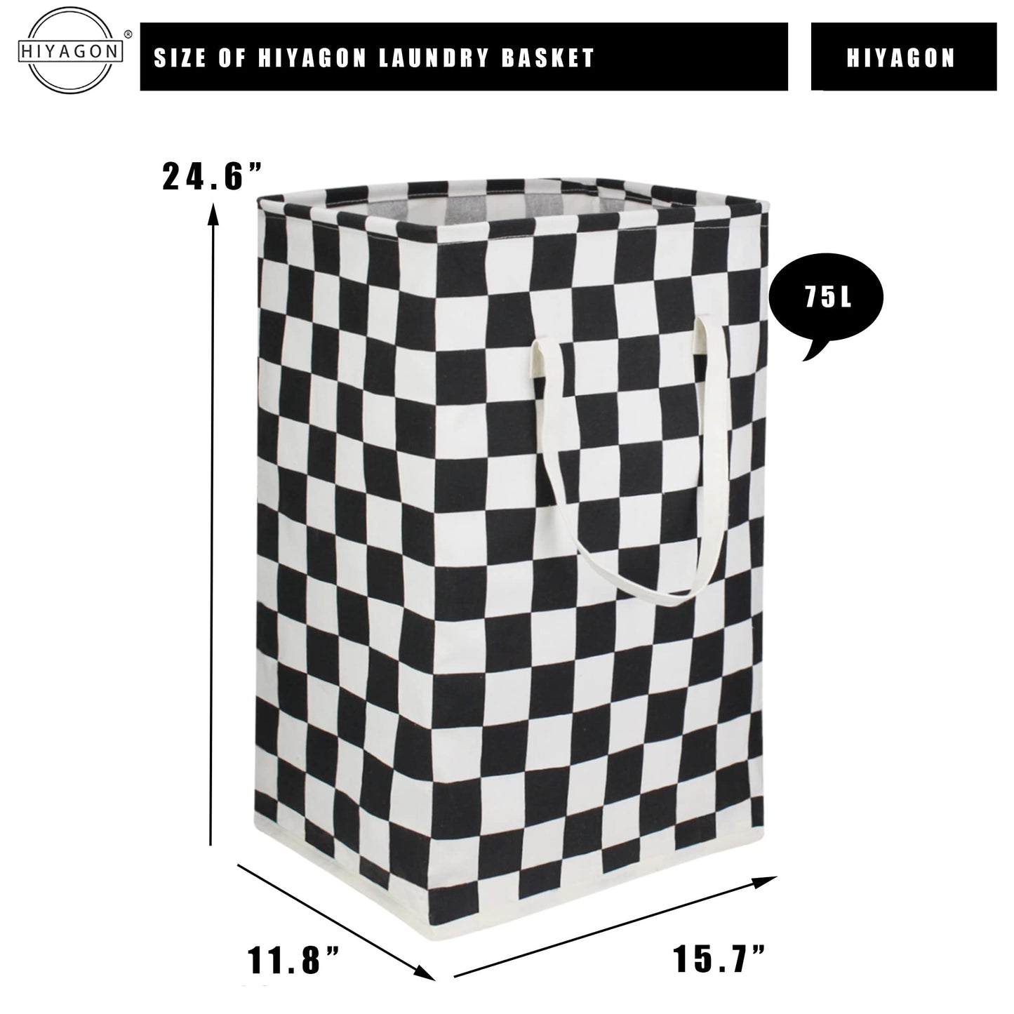 HIYAGON 75L Freestanding Laundry Basket,Large Collapsible Tall Clothes Hamper with Handles,Waterproof Toy Storage Bin for Boys and Girls,Baby Nursery(Racing flag)