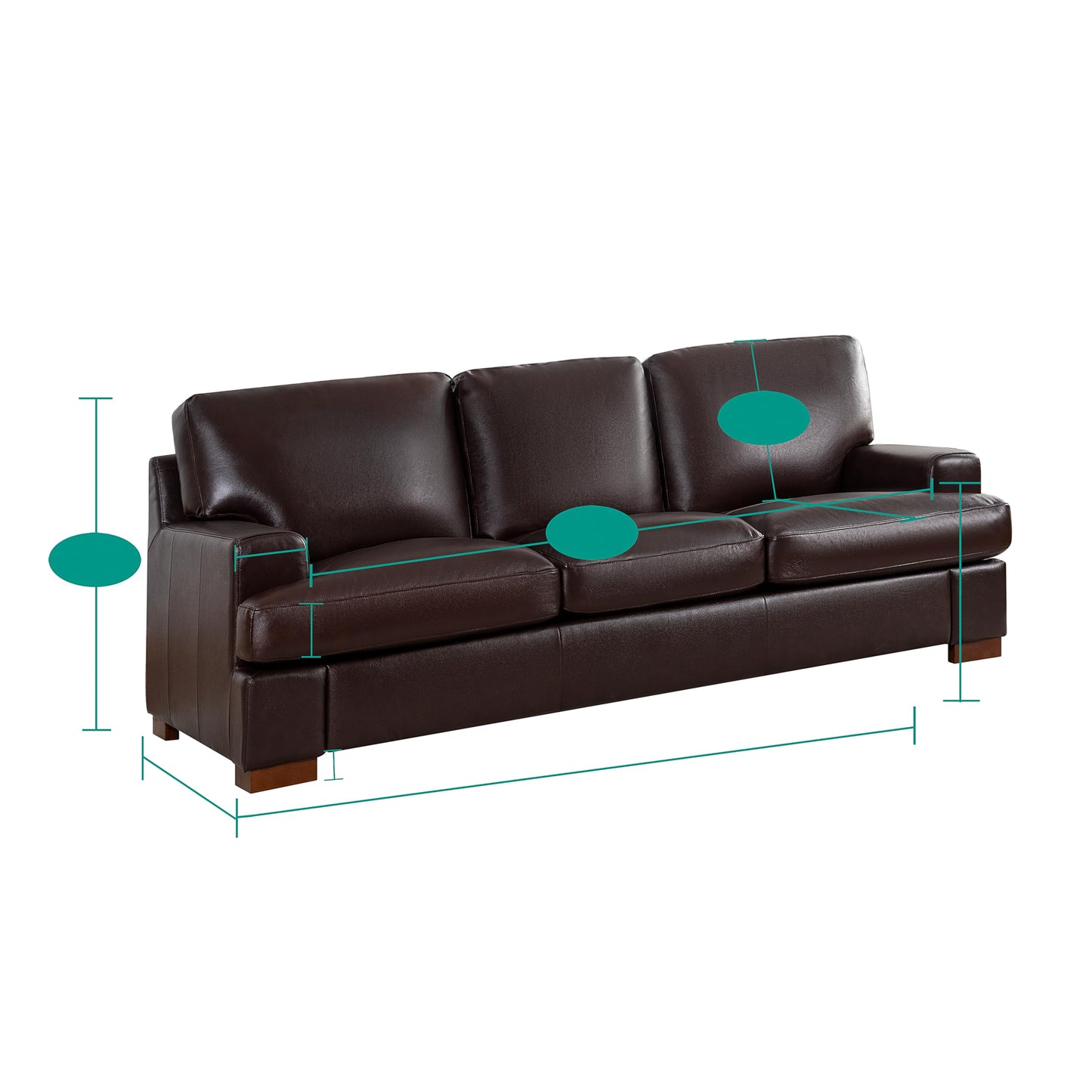 Naomi Home Siggy Genuine Leather Sofa - Set of 3 Luxurious Comfort, Goose Feather Cushion Filling, Square Arm Design, Sturdy Block Legs, Elegant Espresso - Ideal for Living Room, Office, or Bedroom