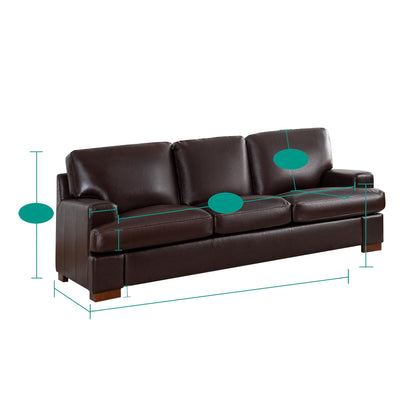 Naomi Home Siggy Genuine Leather Sofa - Set of 3 Luxurious Comfort, Goose Feather Cushion Filling, Square Arm Design, Sturdy Block Legs, Elegant Espresso - Ideal for Living Room, Office, or Bedroom
