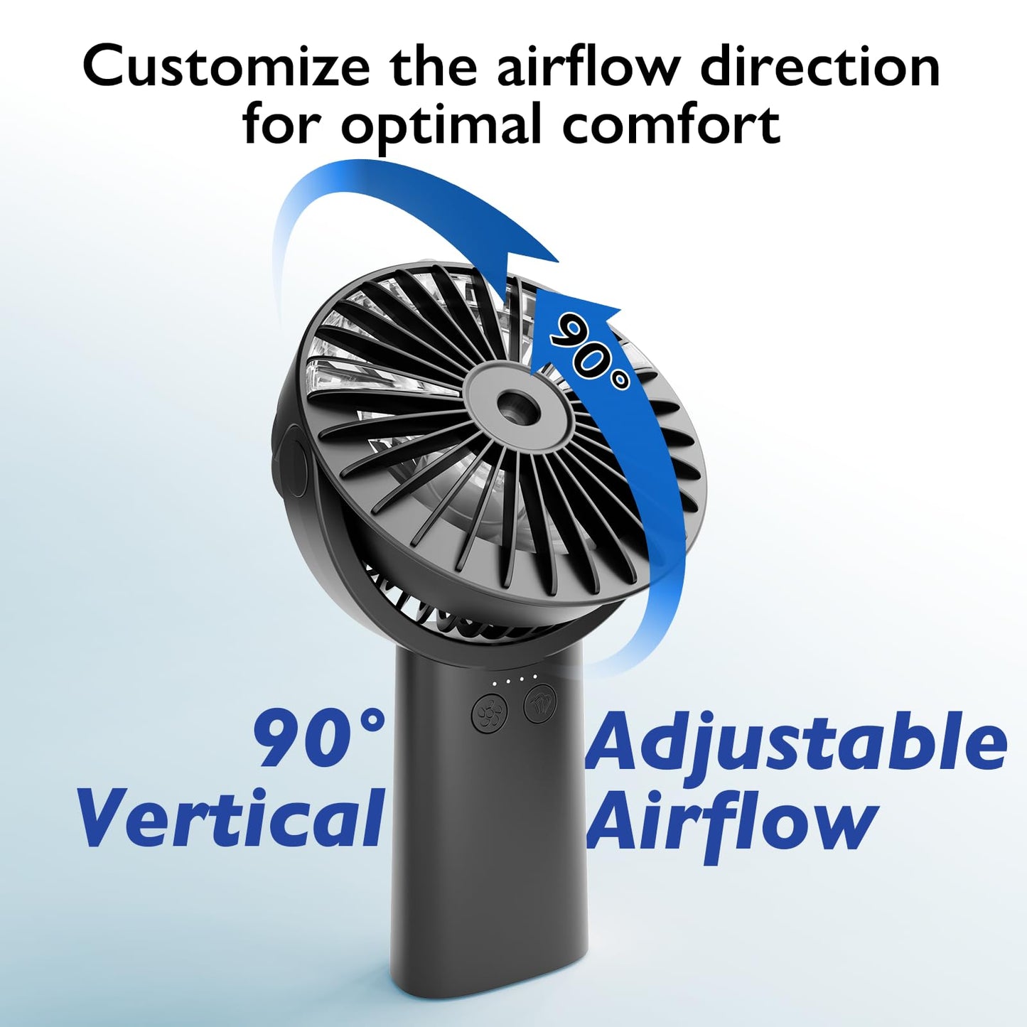 HonHey Handheld Misting Fan Portable, Small Personal Water Spray Hand Held Mist Fan,4000mAh Battery Operated 4-13-23 working hours, 90° Rotatable for Home Office Men Women Kids Travel Outdoors Black