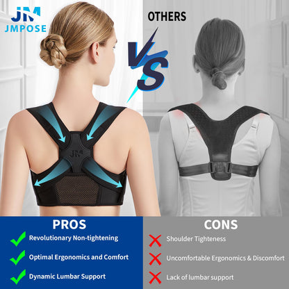 JMPOSE Posture Corrector for Back Support: Adjustable Shoulder Posture Brace for Men and Women (Black, Small/M)