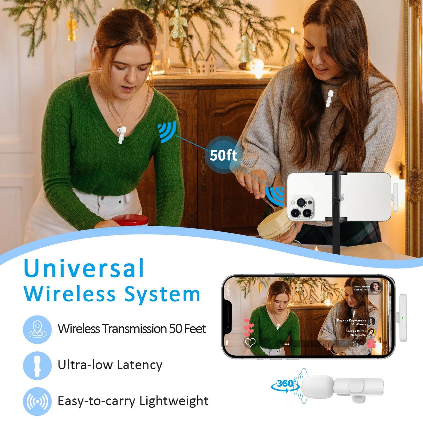 MAYBESTA Professional Wireless Lavalier Microphone for iPhone, iPad, Android - Bluetooth Lapel Mic for Video Recording - Mini Phone Microphone for Tiktok YouTube Interview Podcast Vlog