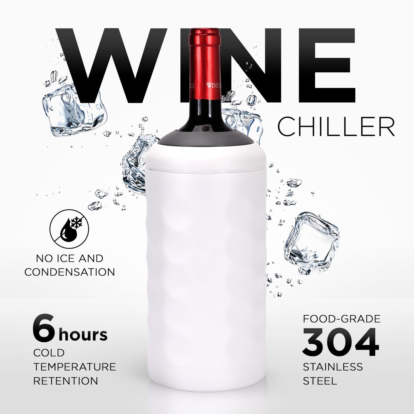 Premium Wine Chiller - Wine Bottle Chiller Double Walled, Vacuum Insulated Wine Cooler for Most 750mL Champagne and Wine Bottles