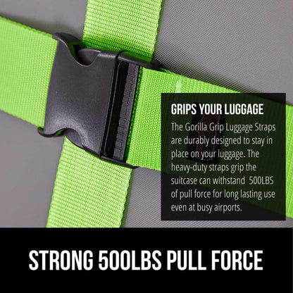 GORILLA GRIP Heavy Duty Adjustable Luggage Straps for Suitcases, Easy to Identify Travel Belt Connector Holds Suitcase Together, Extends Life of Bag, Strap Connects Two Bags, Accessories 2 Pack Green