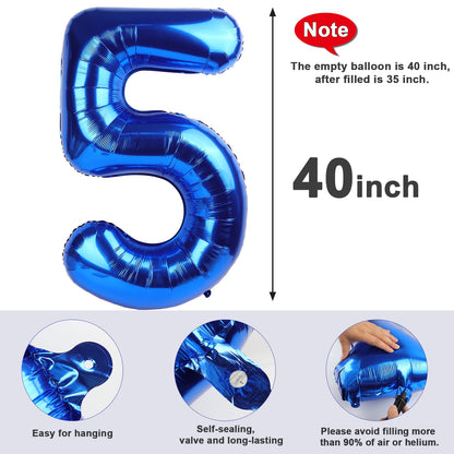 Number 5 Balloon 40 Inch for 5th Birthday Decorations, 15 25 35 50 Big Navy Blue Numbers Balloons for Wedding Party Decor