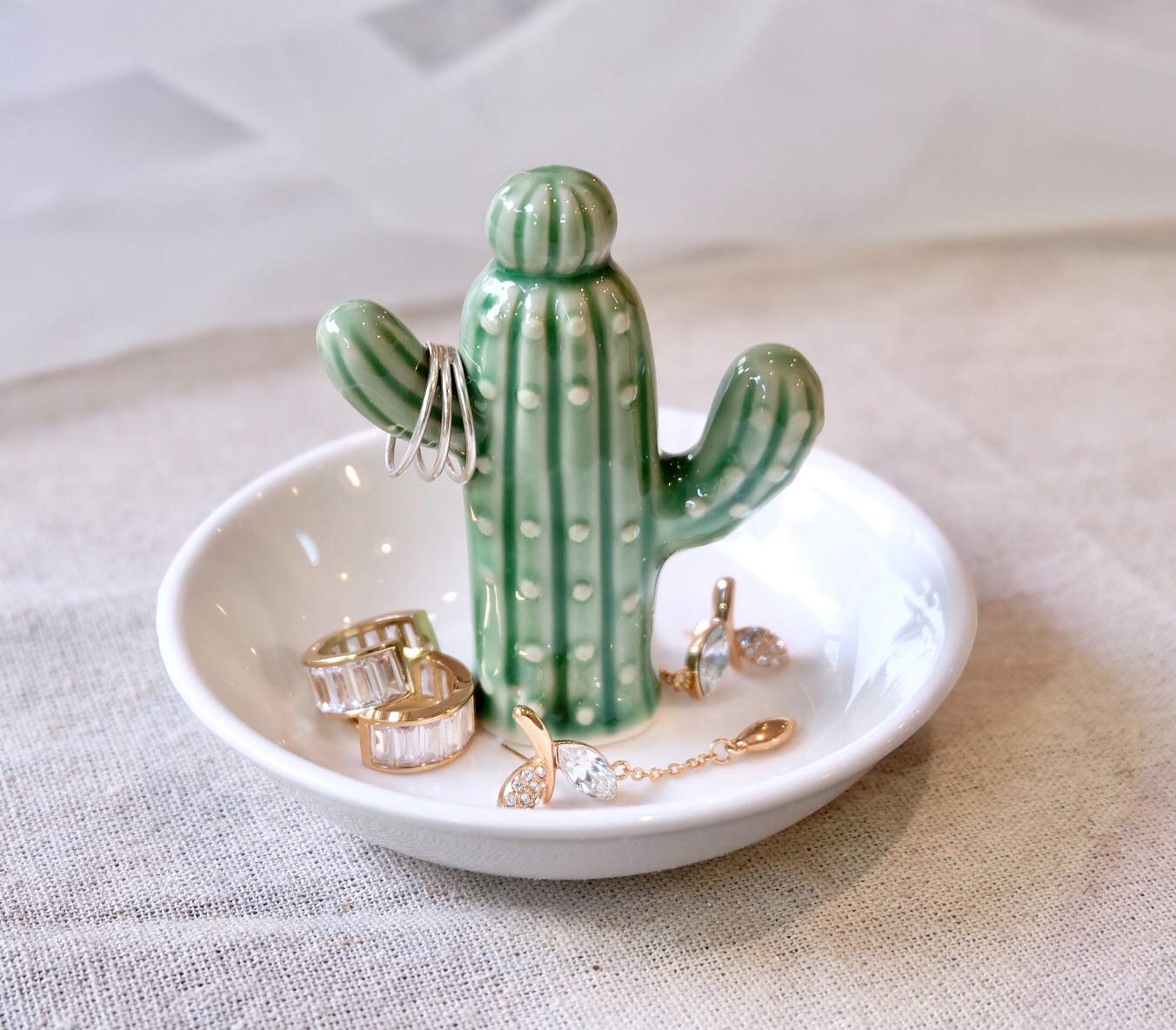 PUDDING CABIN Cactus Ring Holder Dish, Decorative Cactus Decor, Birthday & Christmas Gifts for Women & Girls