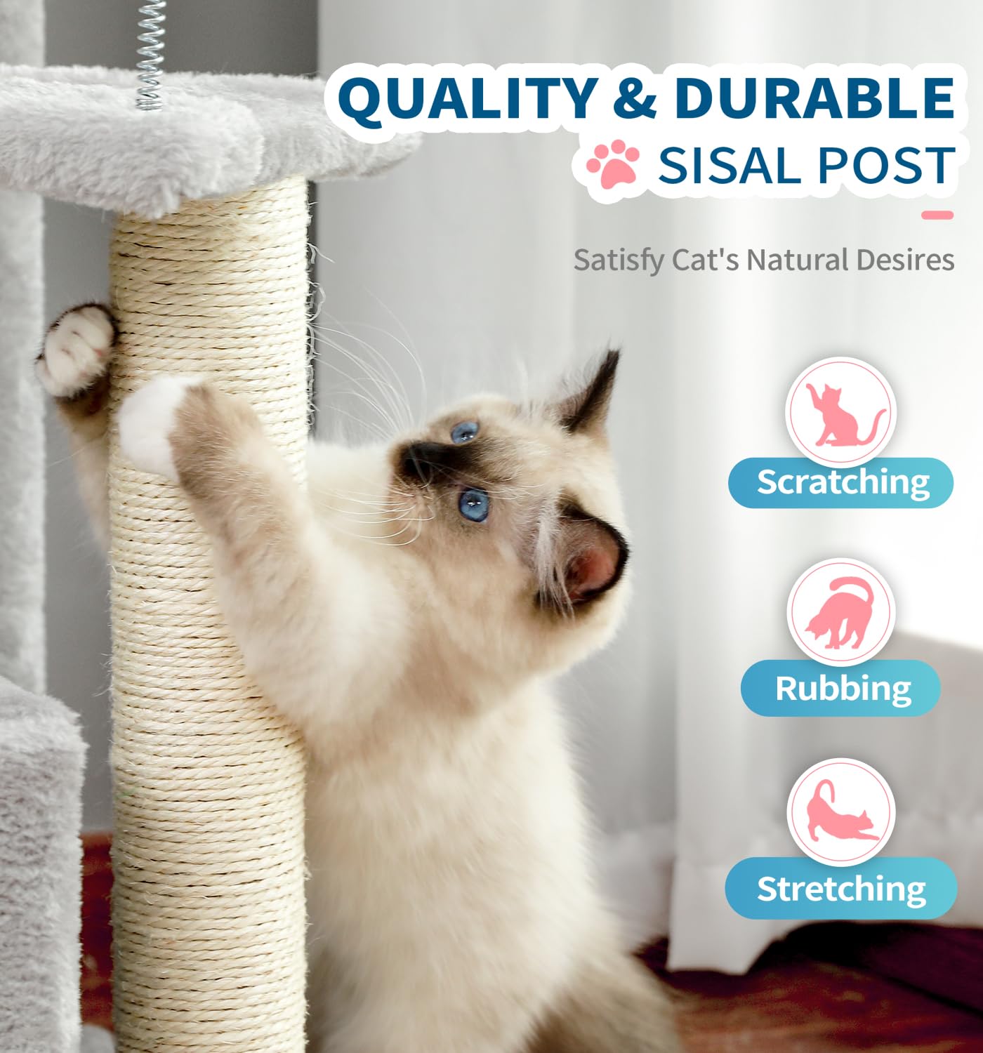 Made4Pets Cat Tree, Carpet Cat Tower Grey for Indoors Cats, Cute Wood Kitty Condo with Scratching Post and Pad, 29" Multi-Level Modern Activity Climbing Furniture for Small and Medium Cats