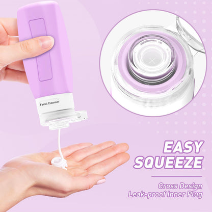 Redfly Travel Bottles for Toiletries, 3oz Tsa Approved Travel Size Containers, BPA Free Leak Proof Squeezable Containers for Toiletries, Silicone Refillable Essentials for Shampoo Conditioner Purple