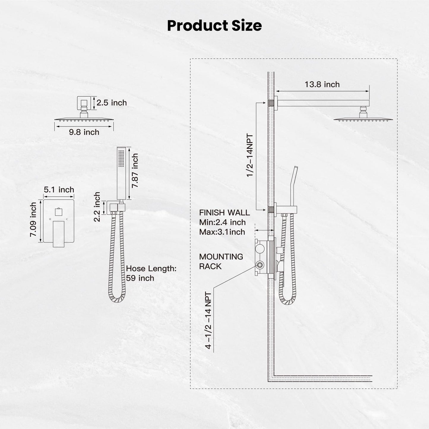 gotonovo Rainfall Bathroom Shower System Rain Shower Head and Handle Set Wall Mounted Shower Complete Combo Solid Brass Pressure Balancing Shower Mixer Valve 10 Inch Matte Black