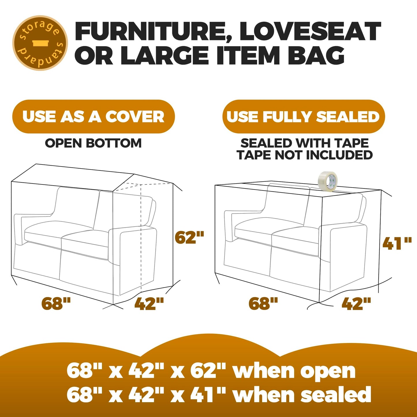 Plastic Furniture Covers for Moving - Heavy-Duty Loveseat Cover for Love Seat, Bench and Large Items, Clear Bags for Renovation, Wrap or Storage - Extra Large Bag Open Size 68 x 42 x 62 Inch