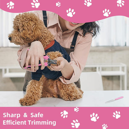 KUEIOX Dog Brush for Shedding,9 PCS in One Pet Slicker Hair Brush Kit with Pet Nail Clipper and File - Dog Cat Grooming Deshedding Undercoat Rake Brush Comb for All Small Large Dogs Cats Pink