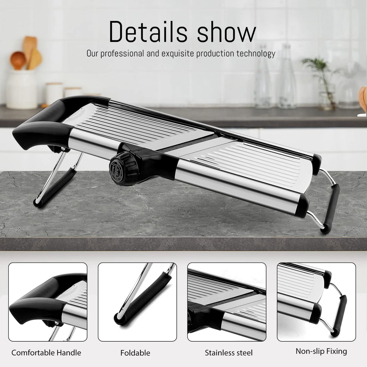 Mandoline Food Slicer, Adjustable Mandoline Slicer for Kitchen, Stainless Steel Mandolin Vegetable Chopper for Potato/Tomato/Onion, Vegetable Slicer Julienne Cutter with Cut-Resistant Gloves