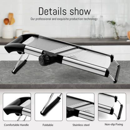 Mandoline Food Slicer, Adjustable Mandoline Slicer for Kitchen, Stainless Steel Mandolin Vegetable Chopper for Potato/Tomato/Onion, Vegetable Slicer Julienne Cutter with Cut-Resistant Gloves