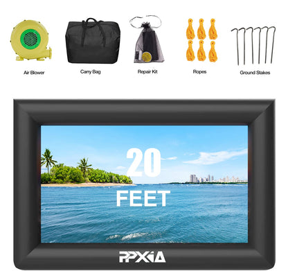 PPXIA Inflatable Movie Screen Outdoor Projector Screen for Outside 20ft, Blow Up Screens Front and Rear Projection with Air Blower, Best for Movie Nights Backyard Home Theater Pool Party