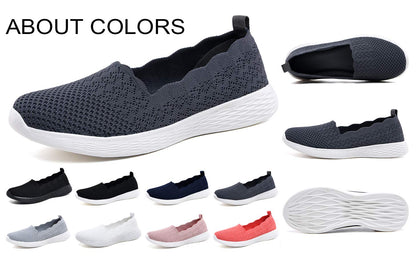 poemlady Women's Slip on Loafer Shoes - Mesh Casual Ballet Flat Nurse Walking Sneakers Knit Round Toe Casual Low Wedge Memory Foam Shoes, 1905 B/Pink 8.5