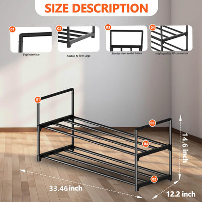 Hsscblet 2 Tier Metal Shoe Rack,Adjustable Shoe Shelf Storage Organizer,Stackable Boot & Shoe Storage,for Entryway,Hallway,Closet,Black