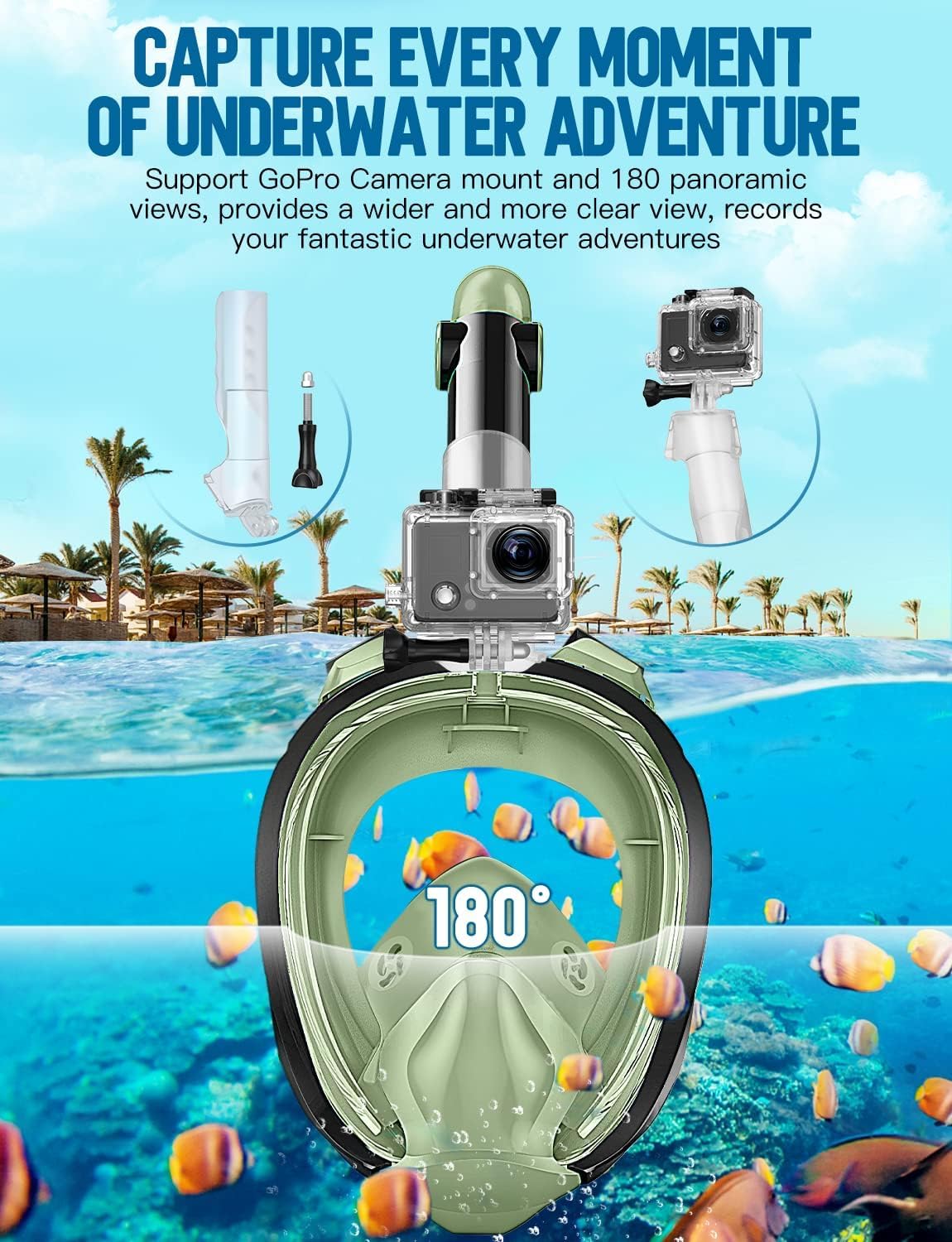 Full Face Snorkel Mask Adults,Dry-Top Snorkeling Gear with Camera Mount,Foldable 180-Degree Panoramic Scuba Mask for Snorkeling Diving Swimming Travel,Snorkel Mask Anti-Fog & Anti-Leak