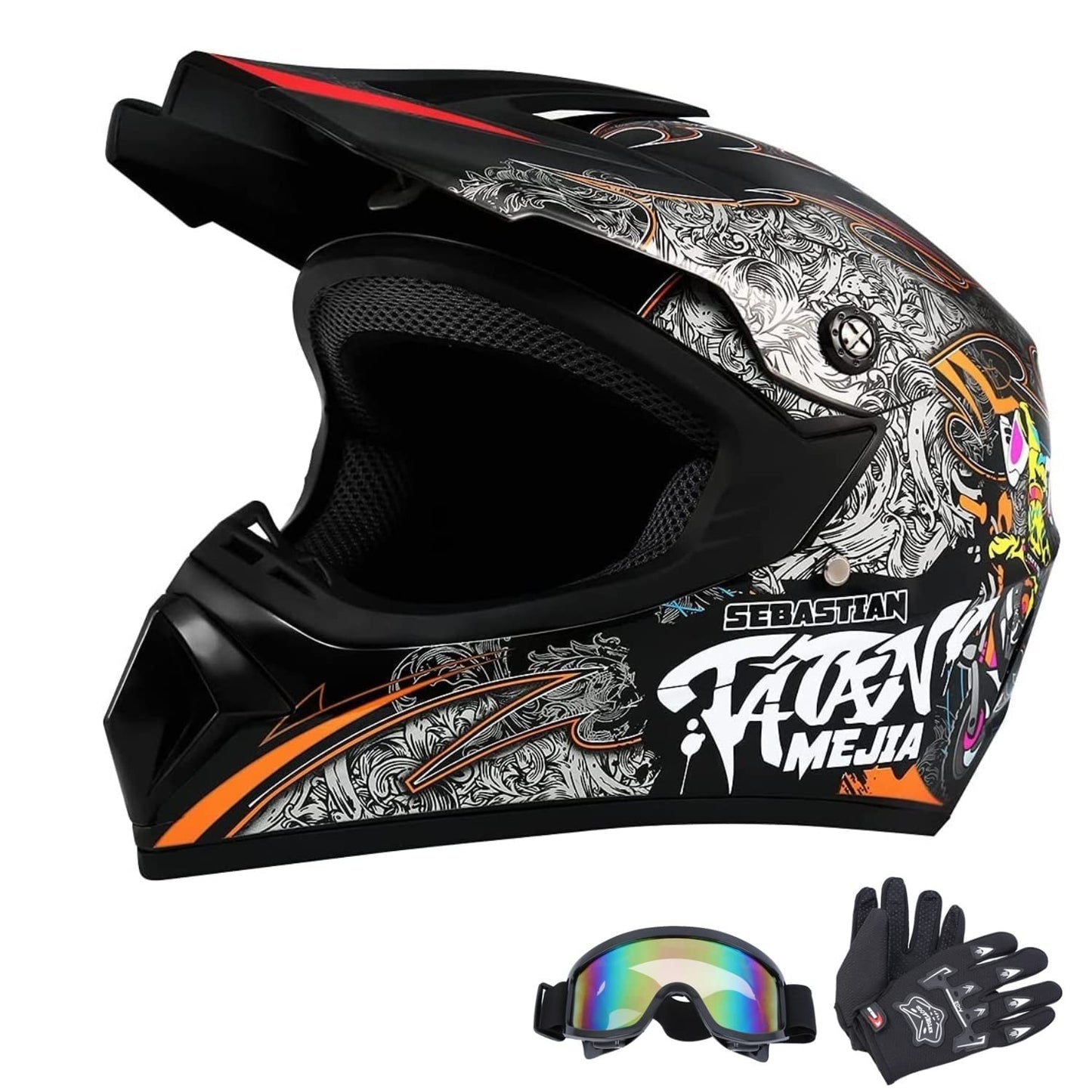Senhill Motocross Helmet Dirt Bike Helmets Off-Road Helmet with Gloves Goggles for Unisex Adult Youth DOT/FMVSS 218 Approved (Large, Black)
