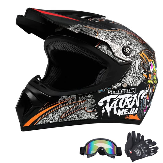 Senhill Motocross Helmet Dirt Bike Helmets Off-Road Helmet with Gloves Goggles for Unisex Adult Youth DOT/FMVSS 218 Approved (Large, Black)