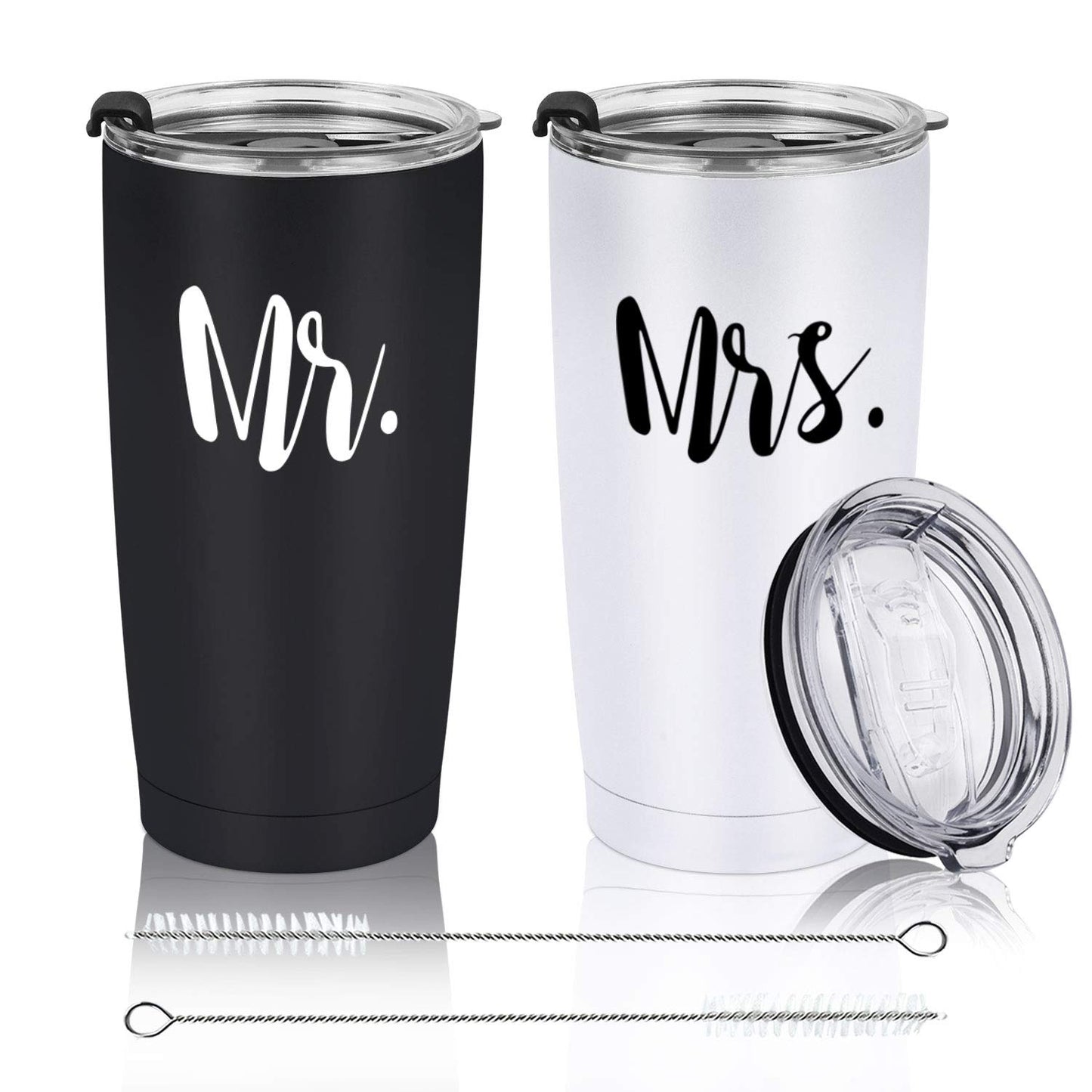 Mr and Mrs Tumbler Set of 2 Stainless Steel Travel Tumbler Ideas for Newlyweds Couples Wife Bride To Be Newly Engaged Bridal Shower, Insulated Travel Tumbler for Wedding Engagement(20 oz, Black&White)