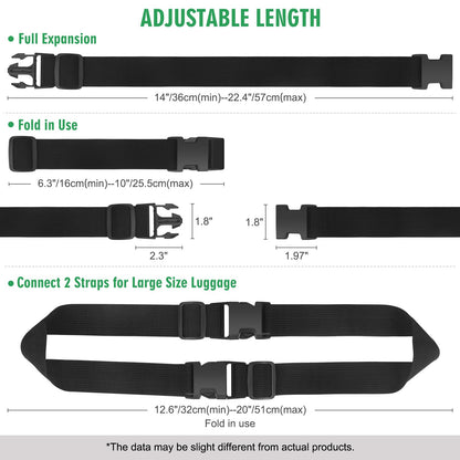 2PCS 22 inch Add a Bag Luggage Straps for Suitcase, Adjustable Suitcase Strap, Travel Accessories Travel Attachment for Connecting Two Suitcases or Smaller Packages Together -Black