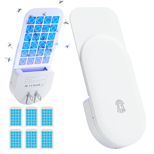 Flying Insect Trap, 2 in 1 Indoor Plug-in Fruit Fly Trap, 1 Trap White and 6 Glue Cards, Fruit Fly Traps for Gnat, Moth, Mosquito, Suitable for Every Part of The Home