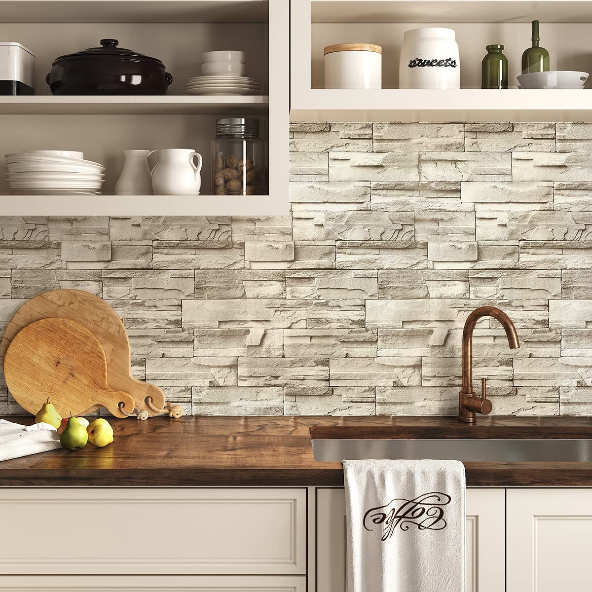 Jeweluck Stone Wallpaper Peel and Stick Brick Wallpaper 17.7”×118.1” Brick Contact Paper Peel and Stick Wall Paper Bathroom Faux Stone Backsplash for Kitchen Removable Decorative for Walls Vinyl