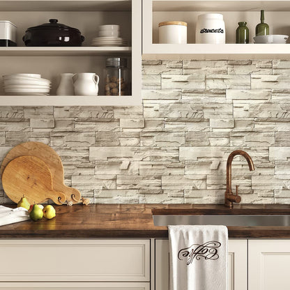Jeweluck Stone Wallpaper Peel and Stick Brick Wallpaper 17.7”×118.1” Brick Contact Paper Peel and Stick Wall Paper Bathroom Faux Stone Backsplash for Kitchen Removable Decorative for Walls Vinyl