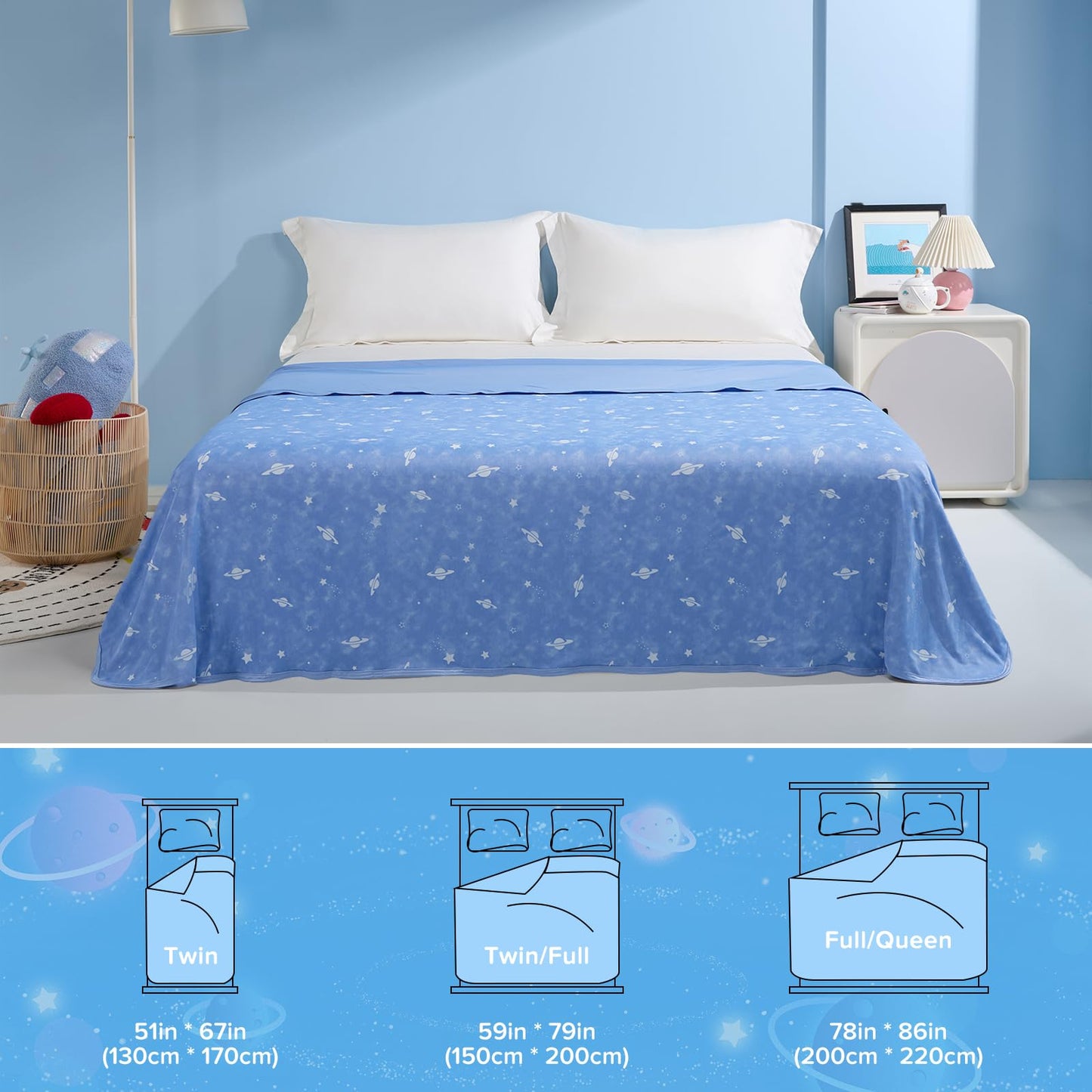 LUXEAR Cooling Blanket, Glow in the Dark Blanket Star Cosmic Cool Blanket for Boys Girls Gift Cooling Throw Blanket Keep Child/Adults Cool All Night Soft Breathable Summer Blanket for Bed Sofa 59x79in