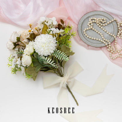 KEOSREE 3 Rolls Cream White Handmade Chiffon Ribbon,1.5" x 21Yd Frayed Fringe Silk Ribbons (3 Rolls *7Yd) for Gifts Wrapping, Wedding Invitations, Bridal Bouquets, Decorations