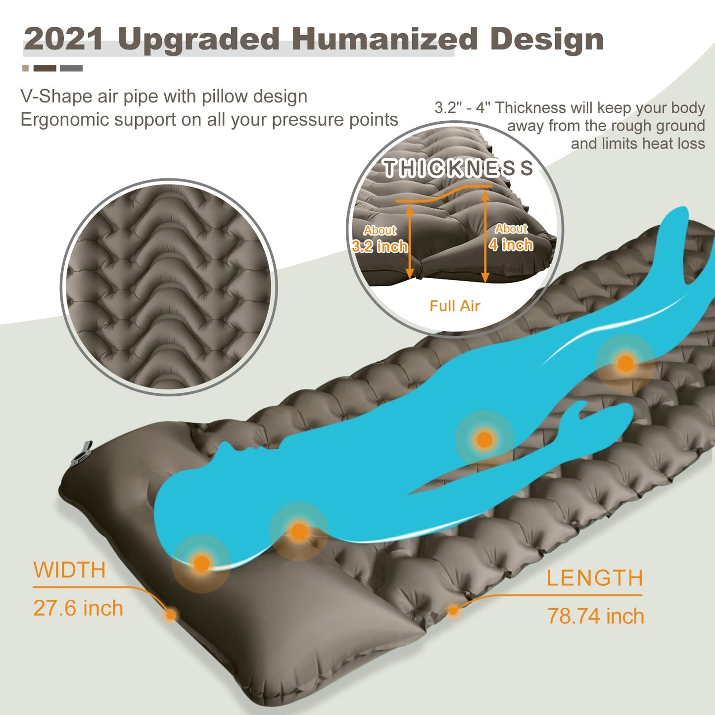 MEETPEAK Camping Pad, Foot Press Inflatable Sleeping Pad Extra Thick Lightweight Camping Sleeping Mat Ultralight Compact Waterproof Air Mattress for Outdoor Hiking Hammock Backpacking Sleeping Bag