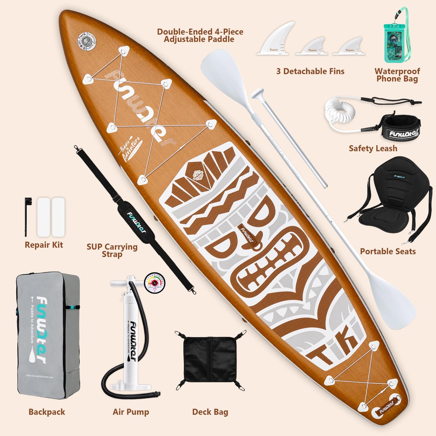 FunWater 11'6×33"×6" Inflatable Stand Up Paddle Board with Premium SUP Paddleboard Accessories, Adults & Youth for All Skill Levels, Included with Board, Paddle, Pump, Seat, Backpack