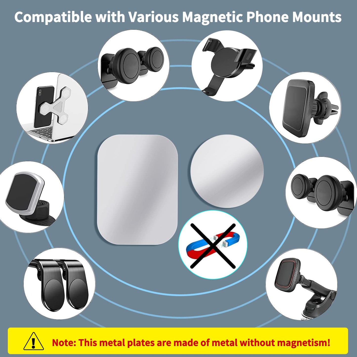 (10 Pieces Replacement Mount Metal Plates for Magnetic Car Phone Mount Holder with Extra Strength Hold, Universal Metal Plate for All Magnetic Car Mounts Black & Silver